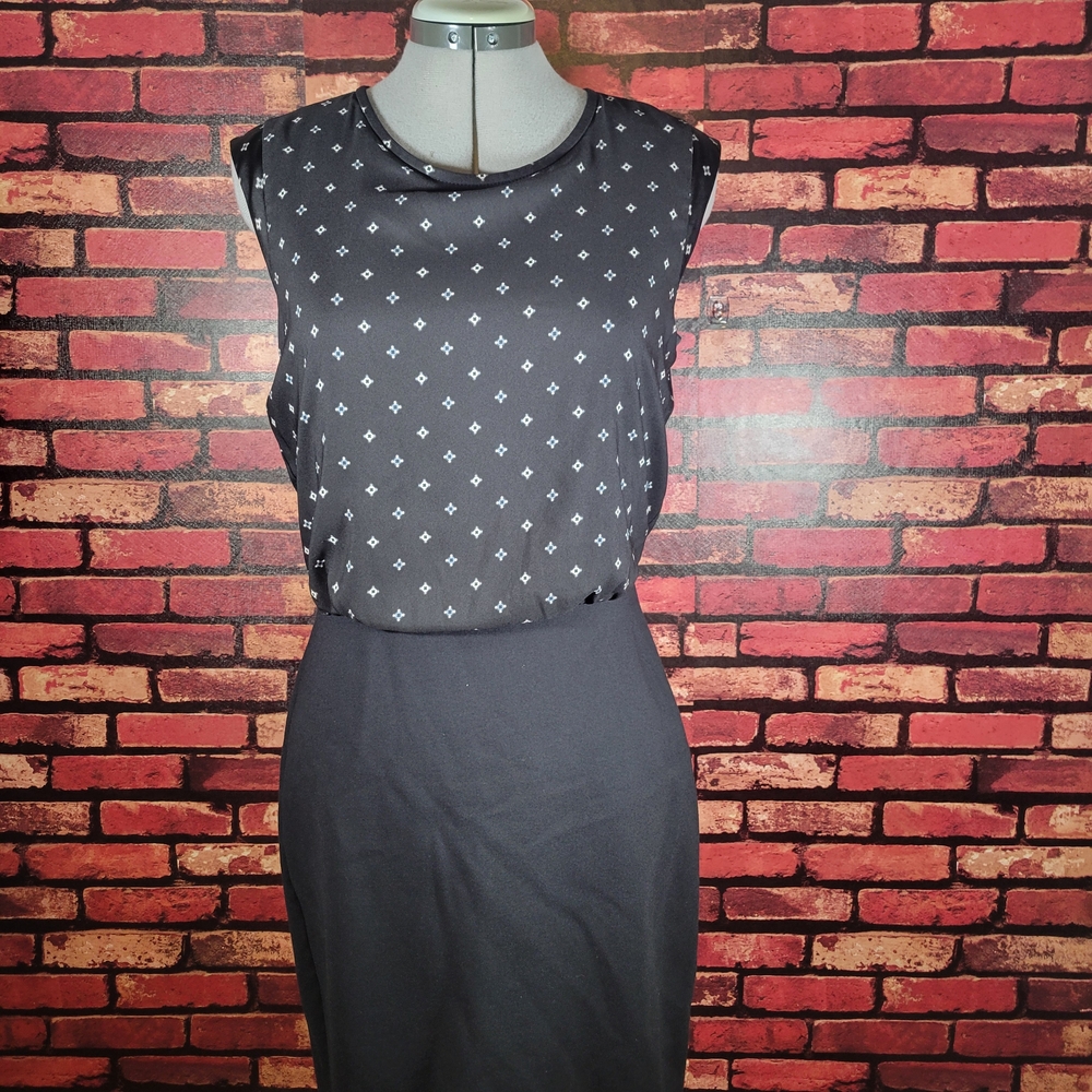 LOFT Black Midi Dress with White Pattern